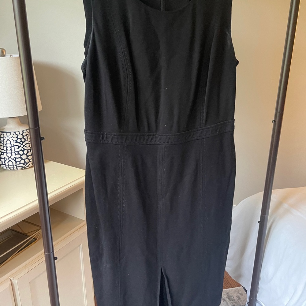 Talbots Black Sheath Midi Dress V-Neck Sleeveless